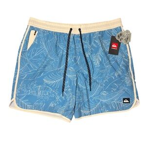 Quiksilver Blue White Floral Men’s Swim Trunks Lined Shorts NWT Extra Large